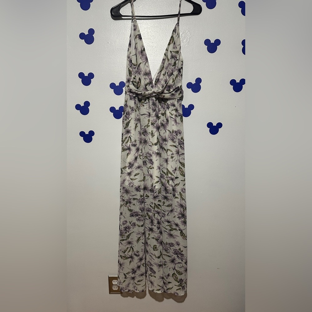 Elegant White and Purple Maxi Dress with Flowing Silhouette